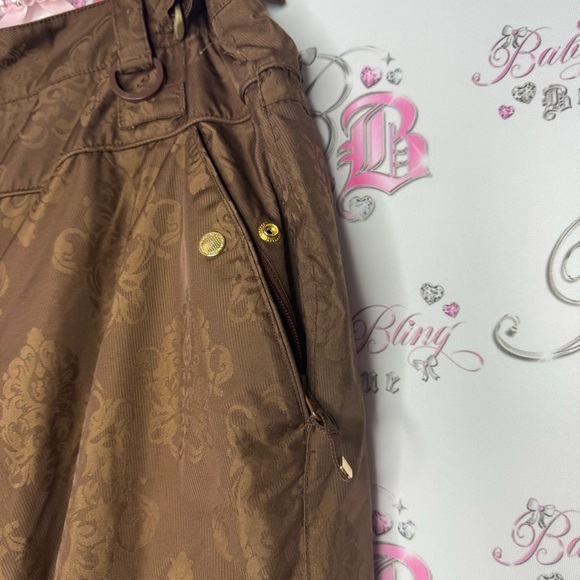 Westbeach snow pants brown paisley shimmer pattern gold hardware ski snowboard - Picture 11 of 17